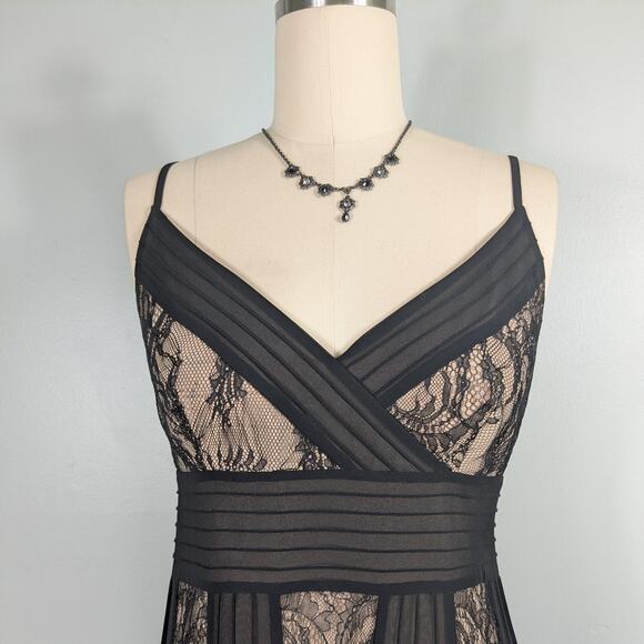 Lace Midi Dress 12 Black Tan Y2K Babydoll Illusion Glam Classic Guest Cocktail - Picture 2 of 11